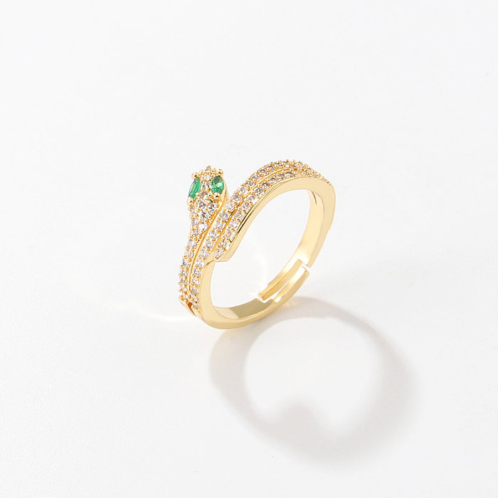 Fashion Snake Copper Inlay Zircon Open Ring 1 Piece