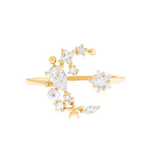 Wholesale Jewelry Star Moon Copper Plated Gold Zircon Ring jewelry
