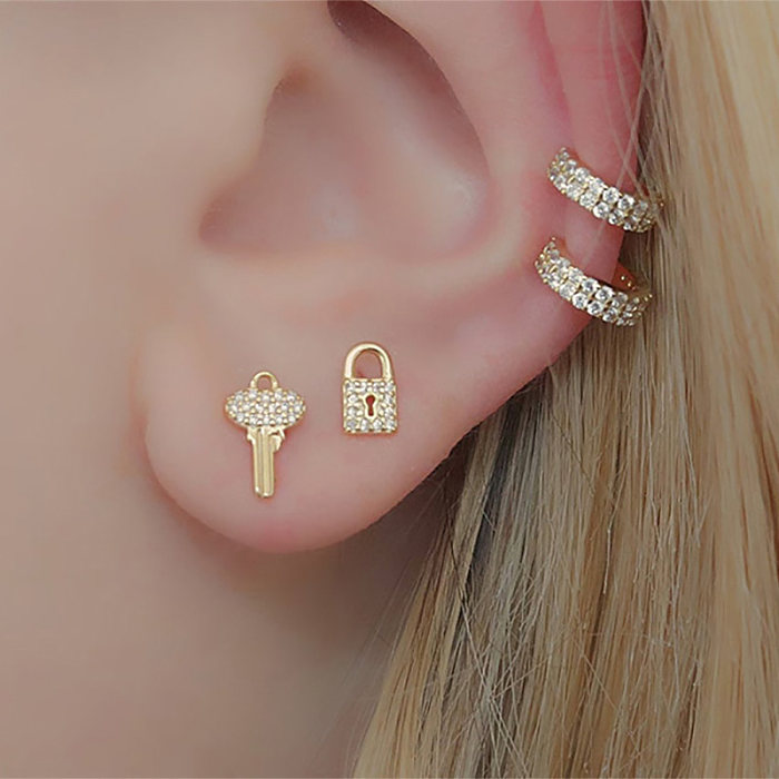 1 Pair Fashion Key Copper Plating Zircon Ear Studs