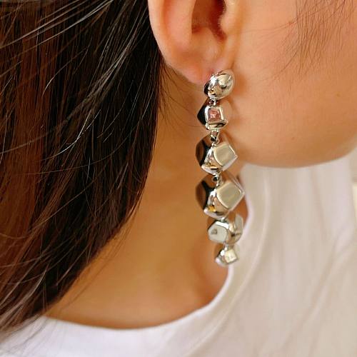 1 paire de boucles d'oreilles pendantes en cuivre plaqué géométrique, Style Simple