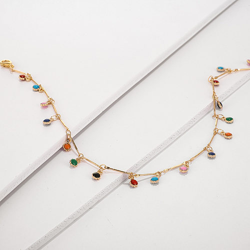 Collar chapado en plata chapado en oro con cadena de cobre redonda de esmalte de estilo simple