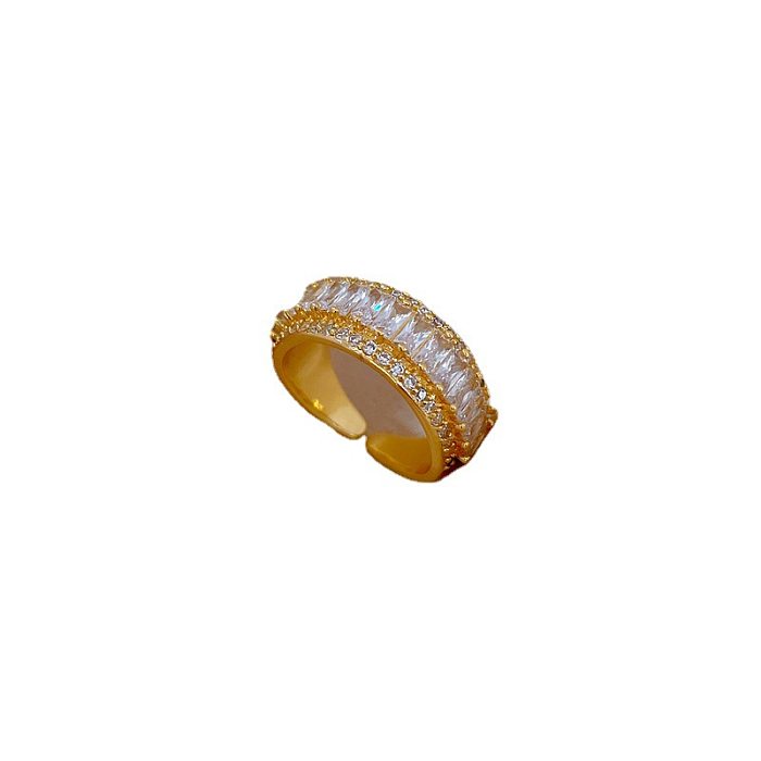 Einfacher, offener Ring mit Krone, Messingbeschichtung, Inlay und Zirkon, 1 Stück