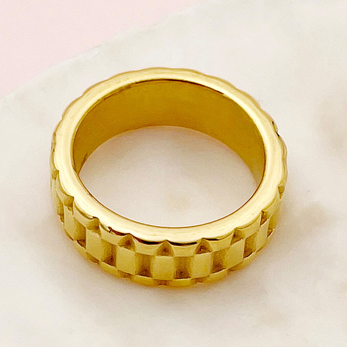 Negócios estilo vintage estilo simples cor sólida aço inoxidável polimento anéis banhados a ouro