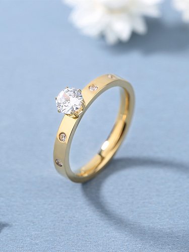 Shiny Round Stainless Steel Polishing Plating Inlay Rhinestones 18K Gold Plated Rings