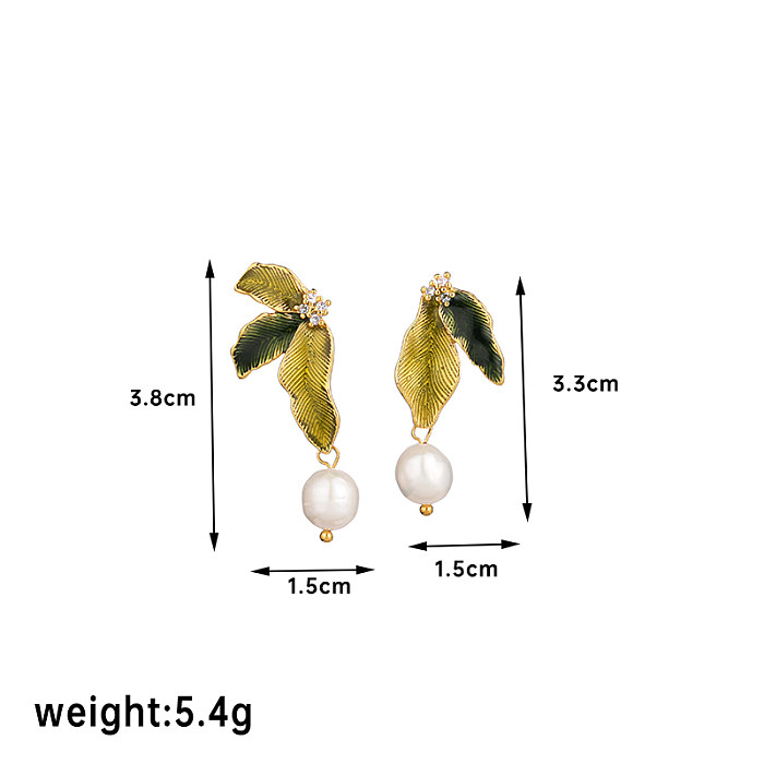 1 Pair Elegant Basic Classic Style Leaf Enamel Plating Copper 18K Gold Plated Drop Earrings