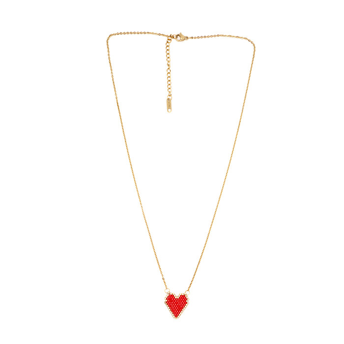 Collar de cuentas de cobre con perlas de imitación de ojo en forma de corazón y letras de estilo simple