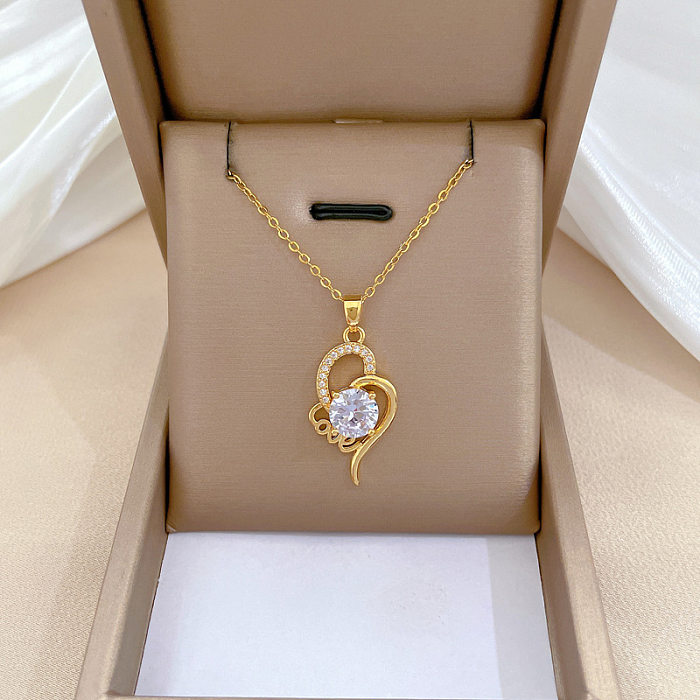 Modern Style Simple Style Commute Heart Shape Titanium Steel Copper Plating Inlay Zircon Gold Plated Pendant Necklace