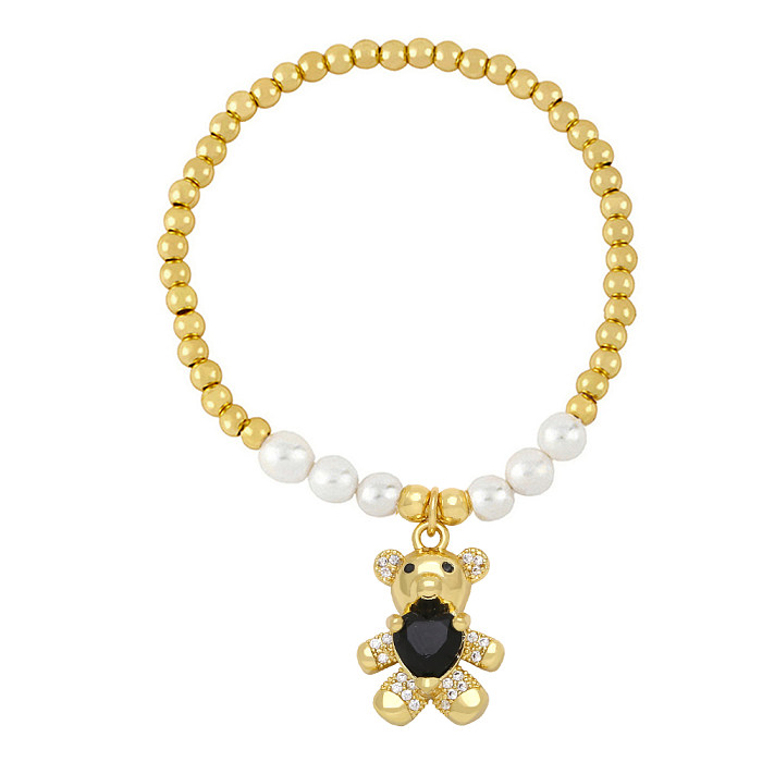 Bracelets en Zircon et cuivre, Style INS, ours doux en forme de cœur, perles d'imitation, en vrac
