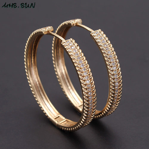 1 Pair Vintage Style Geometric Color Block Plating Inlay Copper Zircon Gold Plated Hoop Earrings