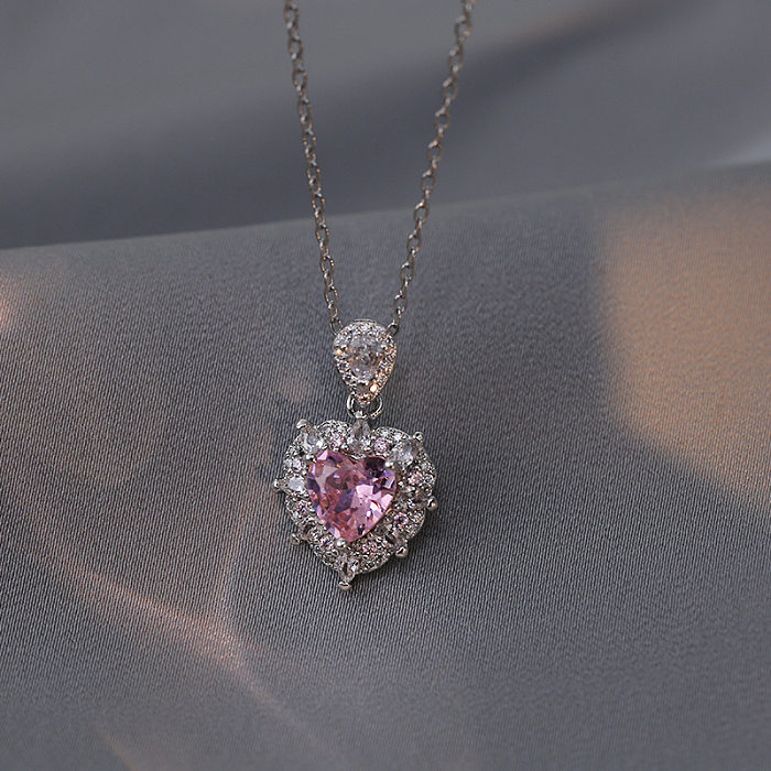 Doce coração forma titânio aço inlay zircon feminino brincos colar conjunto de jóias
