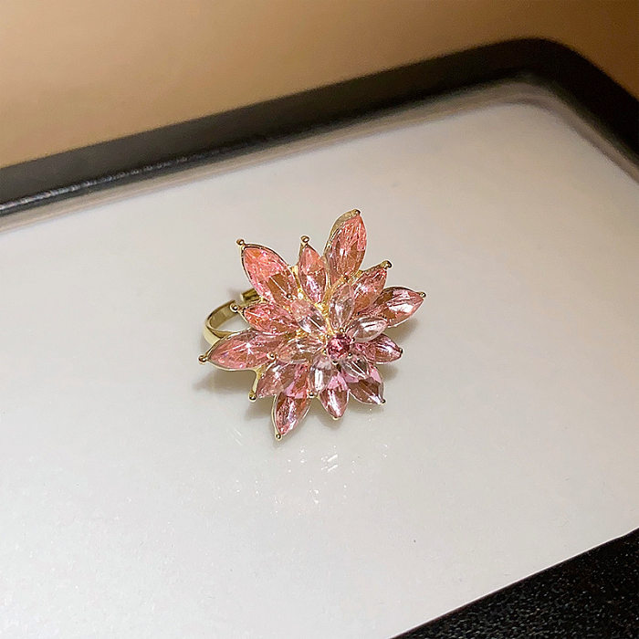 Anéis de zircão embutidos de cobre com coroa em forma de coração com folhas doces