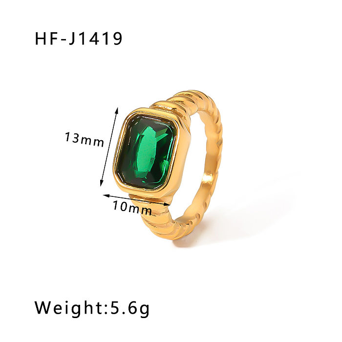 IG Style Simple Style Rectangle Stainless Steel Plating Inlay Zircon Rings 1 Piece