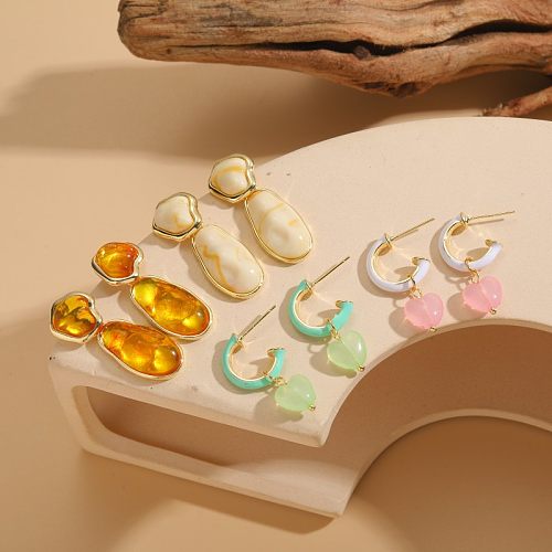 1 Pair Cute Simple Style Commute Heart Shape Plating Copper 14K Gold Plated Drop Earrings