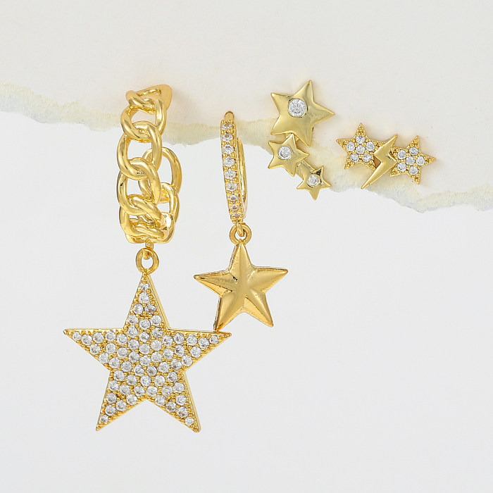 1 Set Shiny Pentagram Plating Inlay Brass 18K Gold Plated Drop Earrings