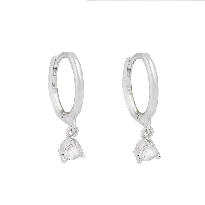 Modische Ohrringe aus S925-Silber mit einzelnem Diamant und geometrischem minimalistischem Zirkon