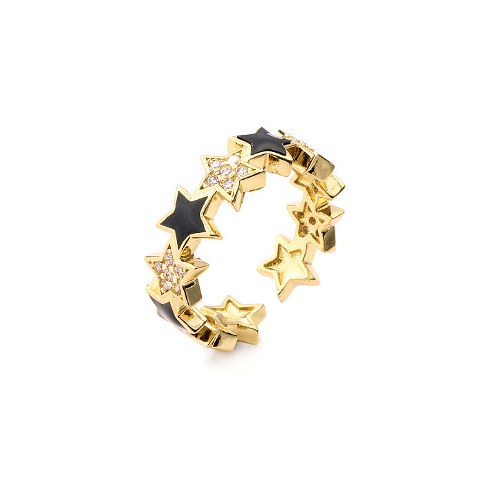 Micro-inlaid Zircon Star Five-pointed Star Drop Oil Color Opening Ring Jewelry
