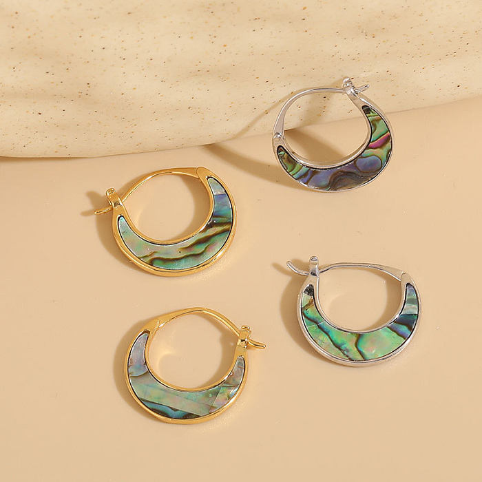 1 paire de boucles d'oreilles plaquées or 14 carats, Style Simple, lune, incrustation de cuivre, coquille