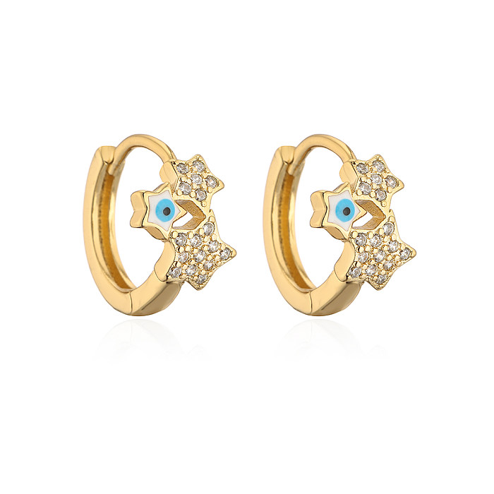 Fashion Devil'S Eye Star Copper Enamel Zircon Earrings 1 Pair