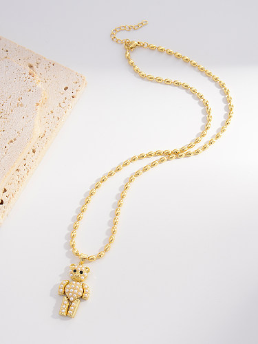 Bonito streetwear pequeno urso cobre banhado a ouro colar com pingente de pérola a granel