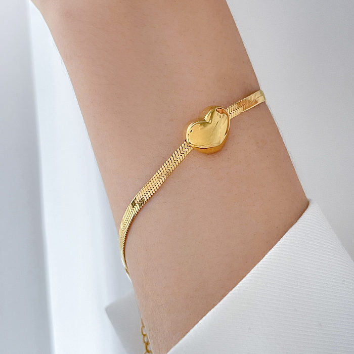 Bracelet de cheville de bracelets de Zircon d'incrustation d'acier de titane de forme de coeur de style simple