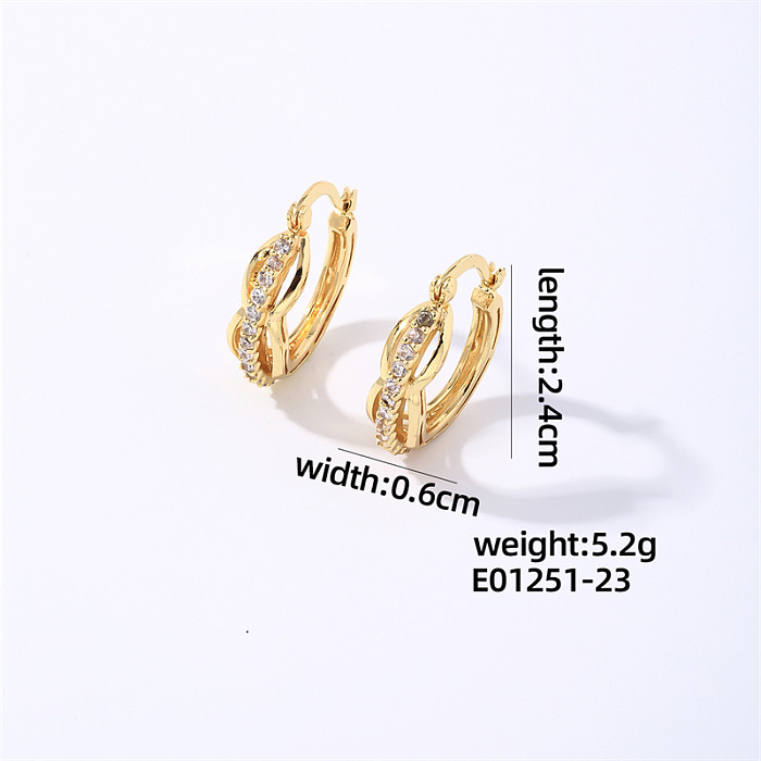 1 Pair Simple Style Shiny Round Heart Shape Plating Inlay Copper Zircon Gold Plated Earrings