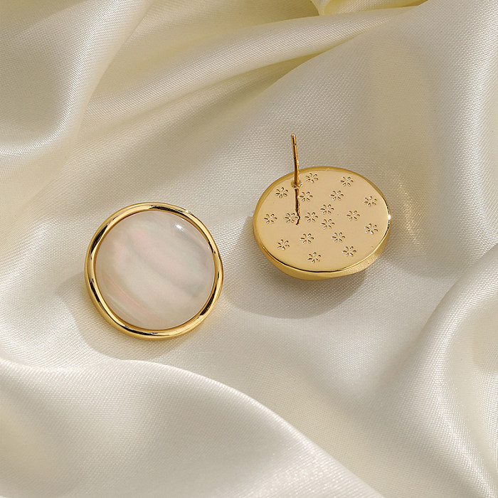 1 Pair Vintage Style Simple Style Round Plating Inlay Copper Resin 18K Gold Plated Ear Studs