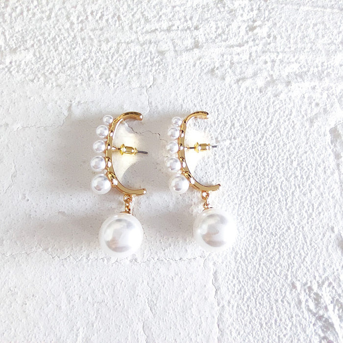 1 Paar modische, runde, künstliche Perlen-Ohrringe mit Kupferbeschichtung
