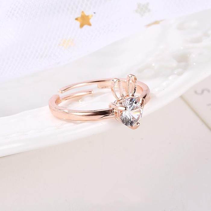 New Cute Rabbit Copper Inlaid Zircon Ring Opening Adjustable Ring