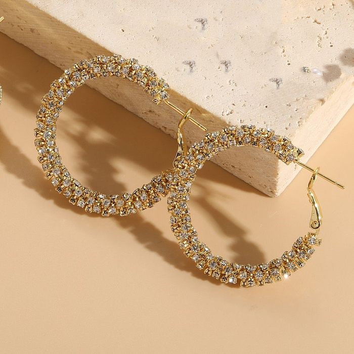 1 Pair Elegant Luxurious Classic Style Geometric Copper Plating Inlay Artificial Pearls 14K Gold Plated Hoop Earrings