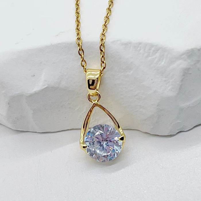 Simple Style Geometric Copper Plating Inlay Zircon 18K Gold Plated Pendant Necklace