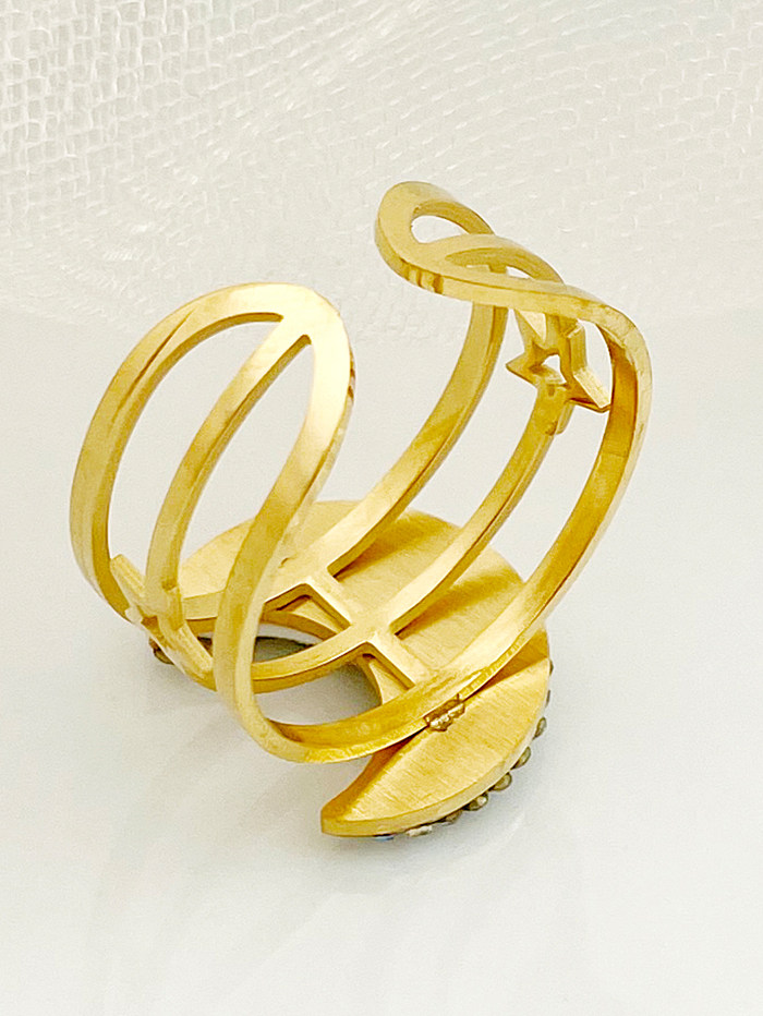 Elegant Simple Style Moon Stainless Steel Gold Plated Rhinestones Open Ring In Bulk