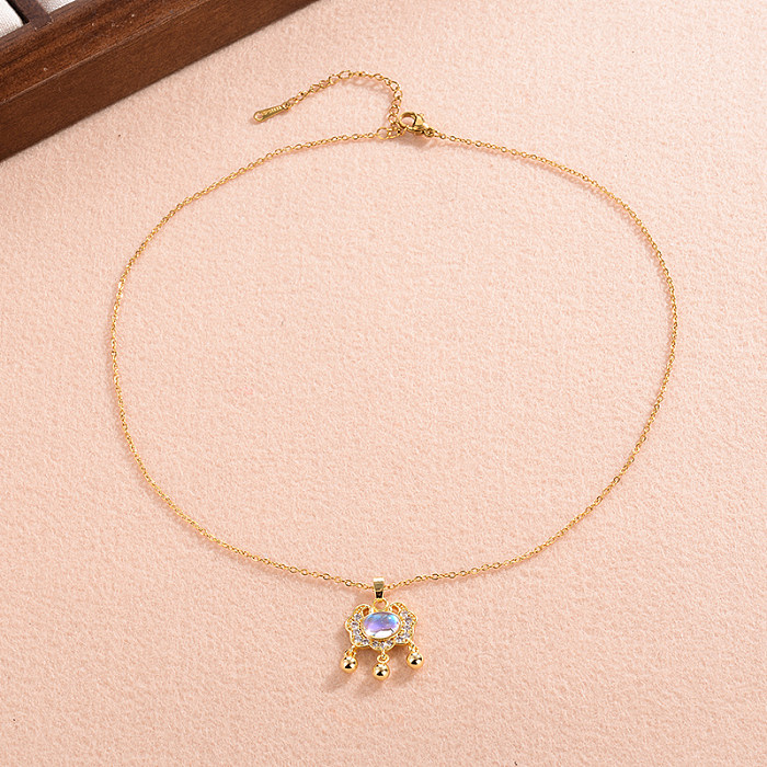 Elegant Cute Sweet Butterfly Copper 18K Gold Plated Glass Stone Zircon Pendant Necklace In Bulk