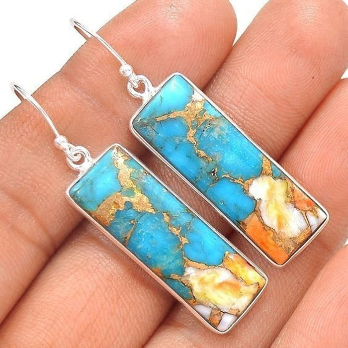 1 Pair Retro Ethnic Style Marble Water Droplets Rectangle Plating Brass Drop Earrings