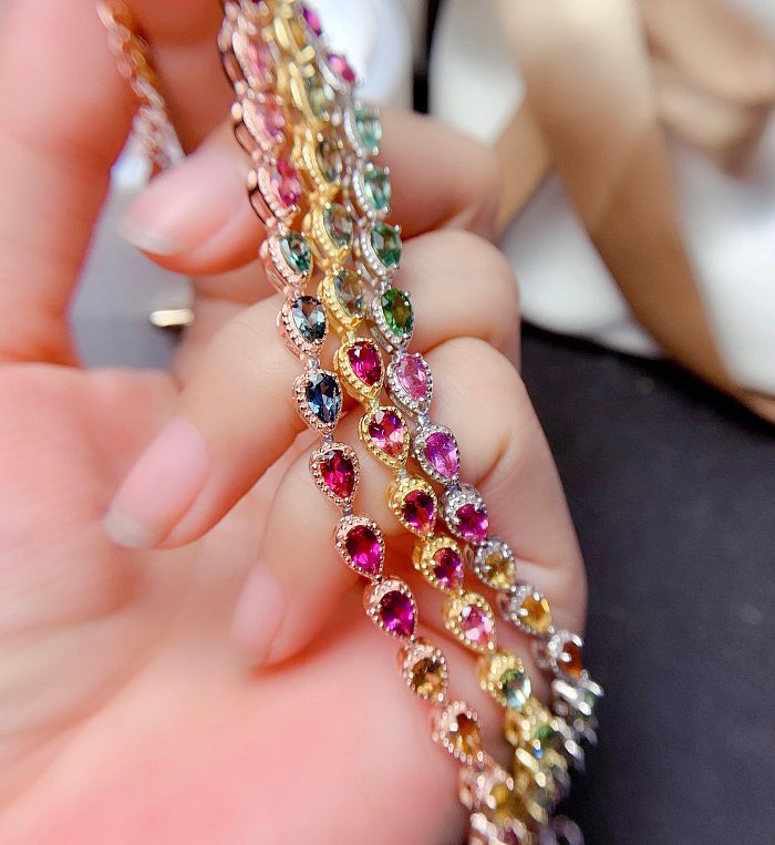 Sweet Water Droplets Copper Inlay Artificial Gemstones Bracelets