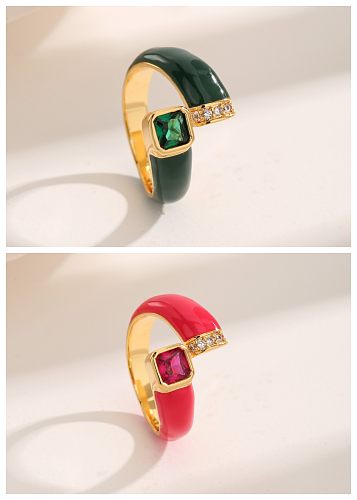 Vintage Style French Style Modern Style Square Copper Criss Cross Plating Inlay Zircon 18K Gold Plated Open Rings