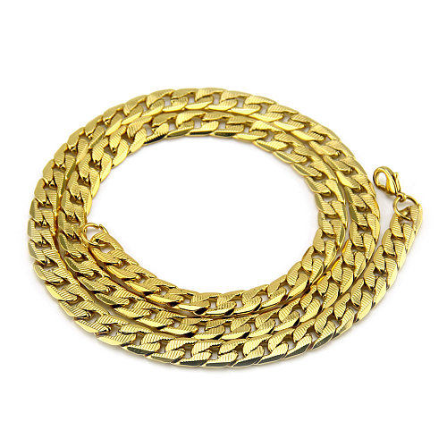 Europe And America Gold Domineering Bronze Chain Necklace Men's Embossed Large Gold Chain