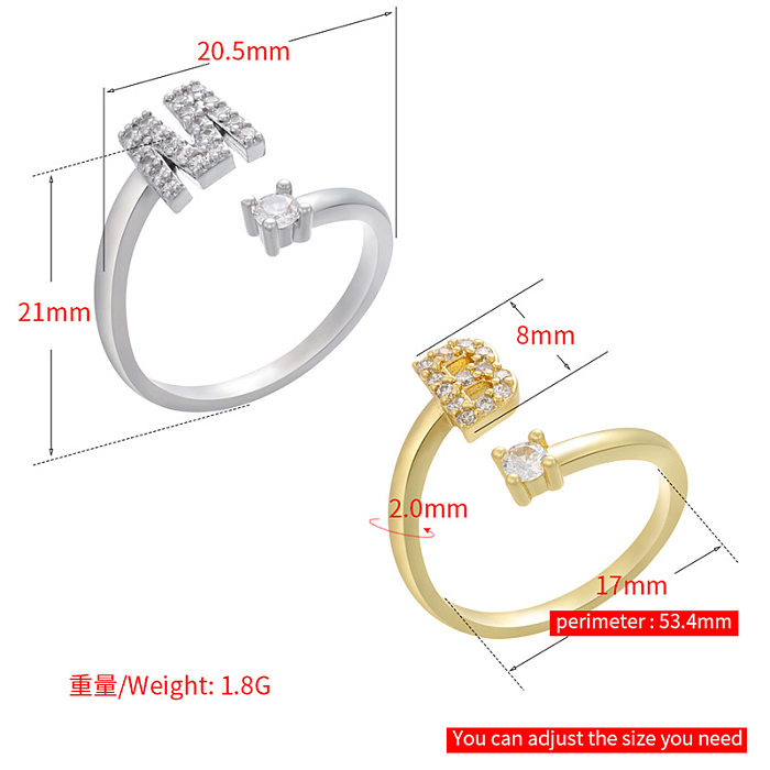 Simple Micro-inlaid English Letter Open Zircon Ring Wholesale jewelry