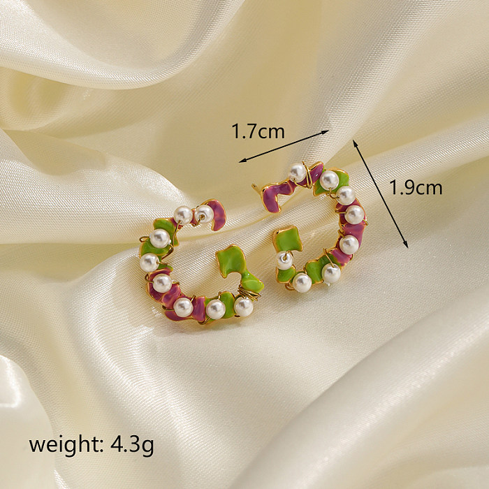 1 Pair Simple Style Geometric Epoxy Plating Inlay Copper Artificial Pearls 18K Gold Plated Ear Studs
