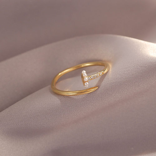 Elegant Lady Geometric Copper Plating Inlay Artificial Pearls Open Rings