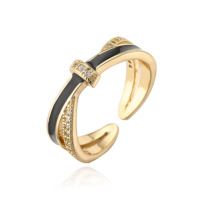 Mode Geometrische Kupfer Offener Ring Emaille Vergoldet Zirkon Kupfer Ringe