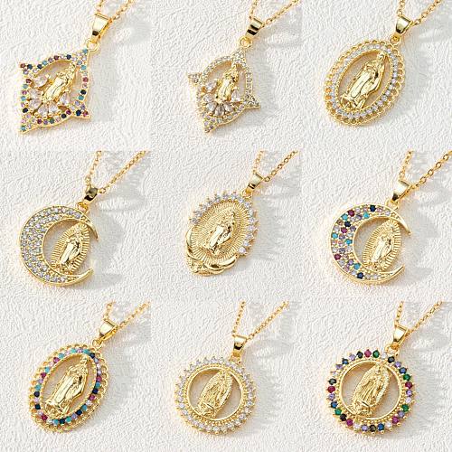 Fashion Moon Oval Copper Gold Plated Zircon Pendant Necklace 1 Piece