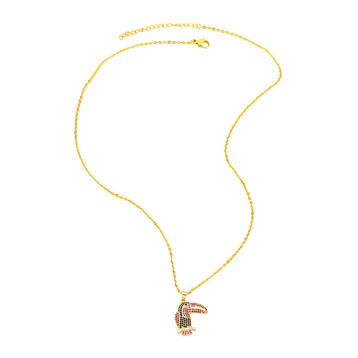 Collier avec pendentif en plaqué or 18 carats, Style Cool, pingouin, chat, perroquet, incrustation de cuivre, Zircon