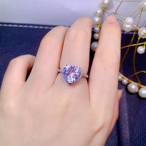 Anéis de cobre em formato de coração doce com pedras preciosas artificiais embutidas Anéis de cobre