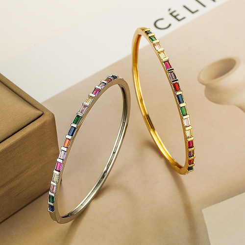Elegant Colorful Square Copper Plating Inlay Zircon 18K Gold Plated Bangle