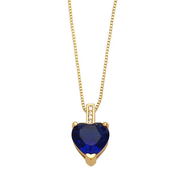 Fashion Heart Shape Copper Necklace Inlay Zircon Copper Necklaces