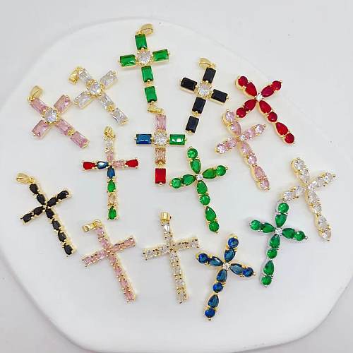 Classic Style Cross Copper Plating Inlay Zircon Charms