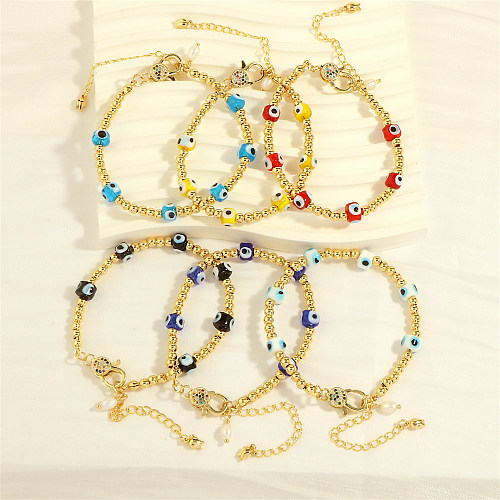 Retro Schlichter Stil Auge Süßwasserperlen Glas Kupfer Perlen Handgefertigte Inlay Zirkon 18K vergoldete Armbänder