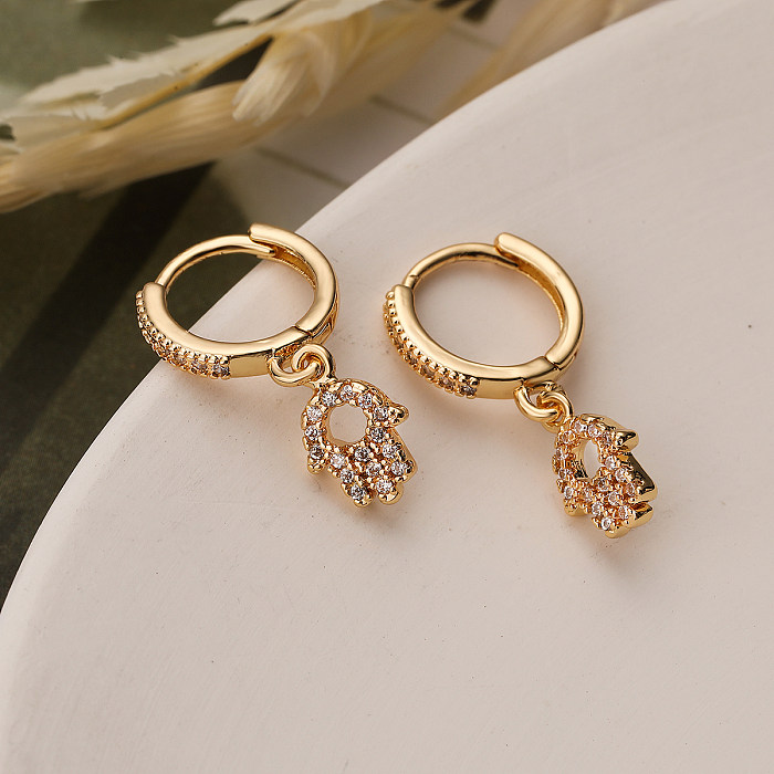 1 Pair Simple Style Palm Plating Inlay Copper Zircon 18K Gold Plated Drop Earrings
