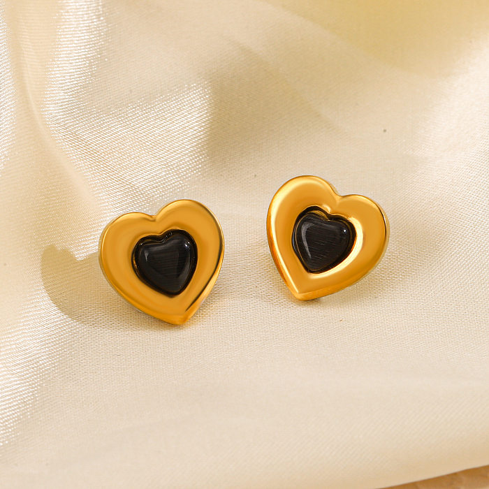 Collier de boucles d'oreilles en pierres précieuses artificielles avec incrustation d'acier et de titane en forme de cœur pour femme