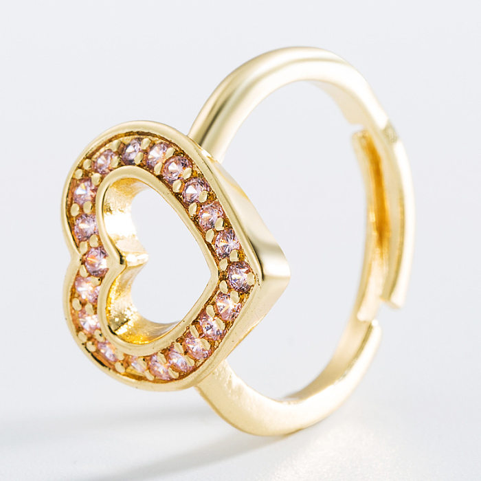 Fashion Hollow Heart-shaped Copper Plated Gold Micro-inlaid Zircon Ring